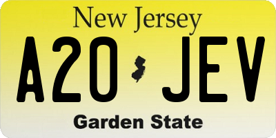 NJ license plate A20JEV