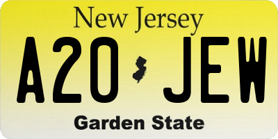 NJ license plate A20JEW