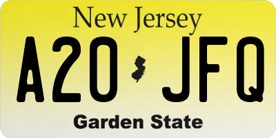 NJ license plate A20JFQ