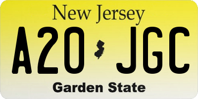 NJ license plate A20JGC