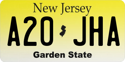 NJ license plate A20JHA
