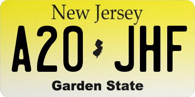 NJ license plate A20JHF