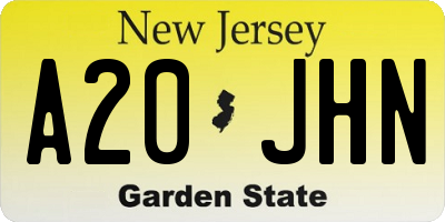 NJ license plate A20JHN