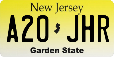 NJ license plate A20JHR