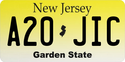 NJ license plate A20JIC