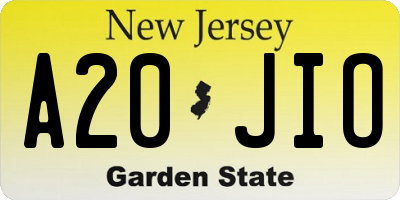 NJ license plate A20JIO