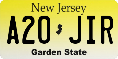 NJ license plate A20JIR