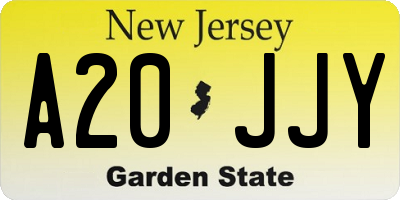 NJ license plate A20JJY