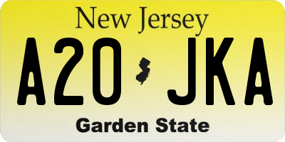 NJ license plate A20JKA