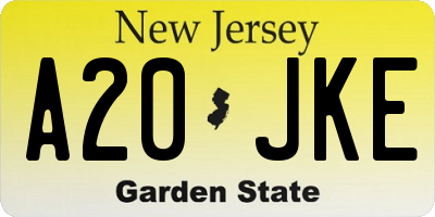 NJ license plate A20JKE