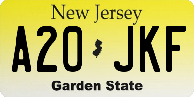 NJ license plate A20JKF