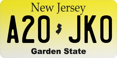 NJ license plate A20JKO