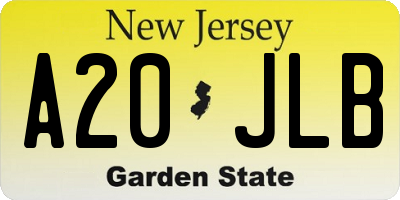 NJ license plate A20JLB