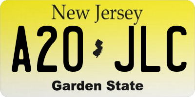 NJ license plate A20JLC