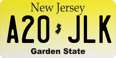 NJ license plate A20JLK
