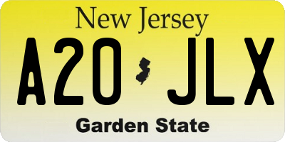 NJ license plate A20JLX