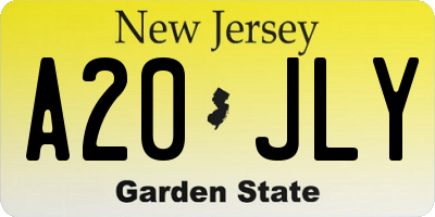 NJ license plate A20JLY