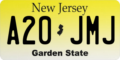 NJ license plate A20JMJ