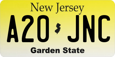 NJ license plate A20JNC