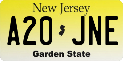 NJ license plate A20JNE