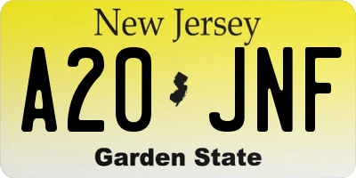 NJ license plate A20JNF