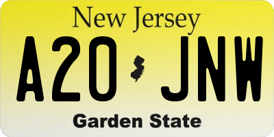 NJ license plate A20JNW