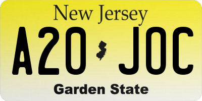 NJ license plate A20JOC