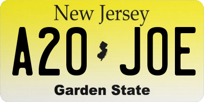 NJ license plate A20JOE