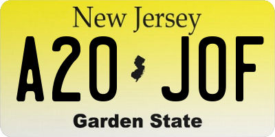 NJ license plate A20JOF