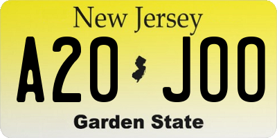 NJ license plate A20JOO