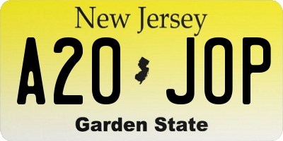 NJ license plate A20JOP