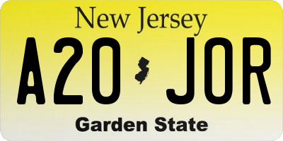 NJ license plate A20JOR