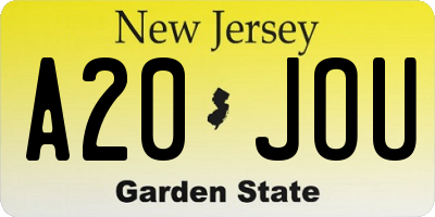 NJ license plate A20JOU