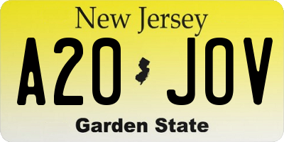 NJ license plate A20JOV