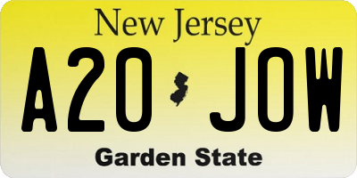 NJ license plate A20JOW