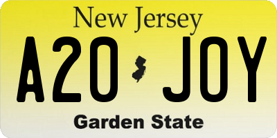 NJ license plate A20JOY