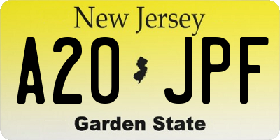 NJ license plate A20JPF