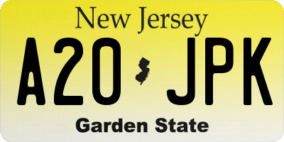 NJ license plate A20JPK