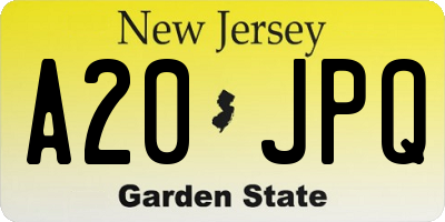 NJ license plate A20JPQ