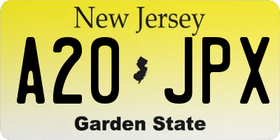NJ license plate A20JPX