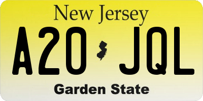 NJ license plate A20JQL