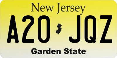 NJ license plate A20JQZ
