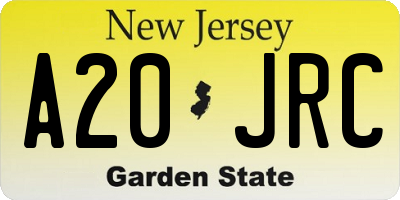 NJ license plate A20JRC