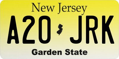 NJ license plate A20JRK
