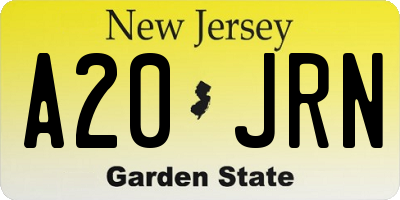 NJ license plate A20JRN