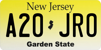 NJ license plate A20JRO