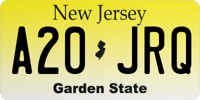 NJ license plate A20JRQ