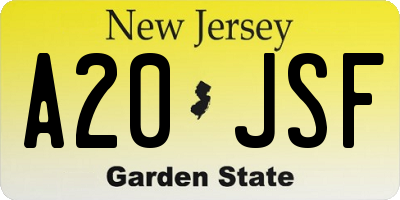 NJ license plate A20JSF