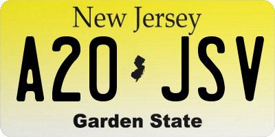 NJ license plate A20JSV