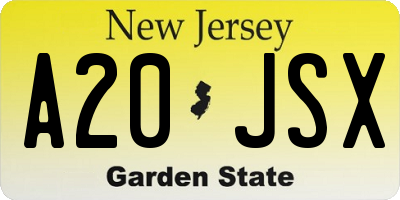 NJ license plate A20JSX